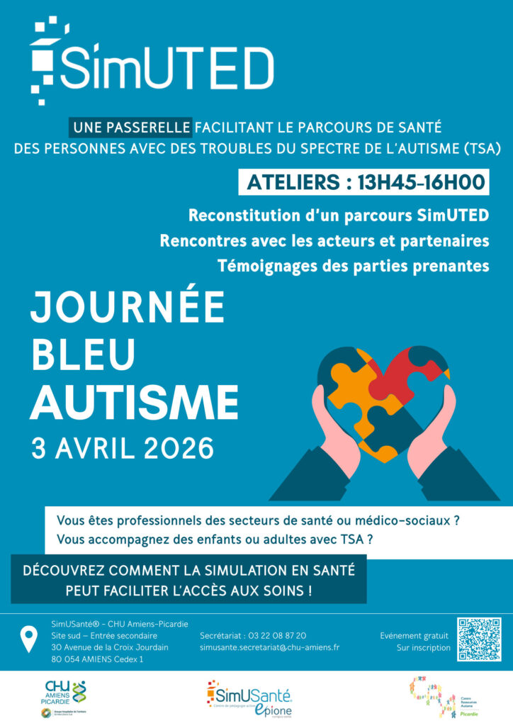 Affiche de la rencontre du 03 avril 2026 à SimUSanté pour la journée mondiale de sensibilisation à l'autisme.