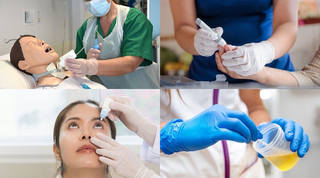 Illustrations pour la formation à SimUSanté "Actualisation des actes et des compétences des aides-soignants et des auxiliaires de puéricultrices".